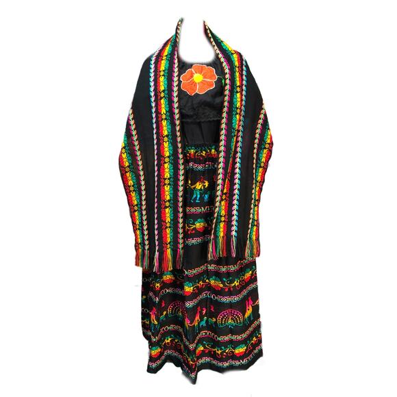 Mexican 3 piece set Blouse Cambaya skirt elastic waist and belt or mini rebozo - Picture 12 of 12